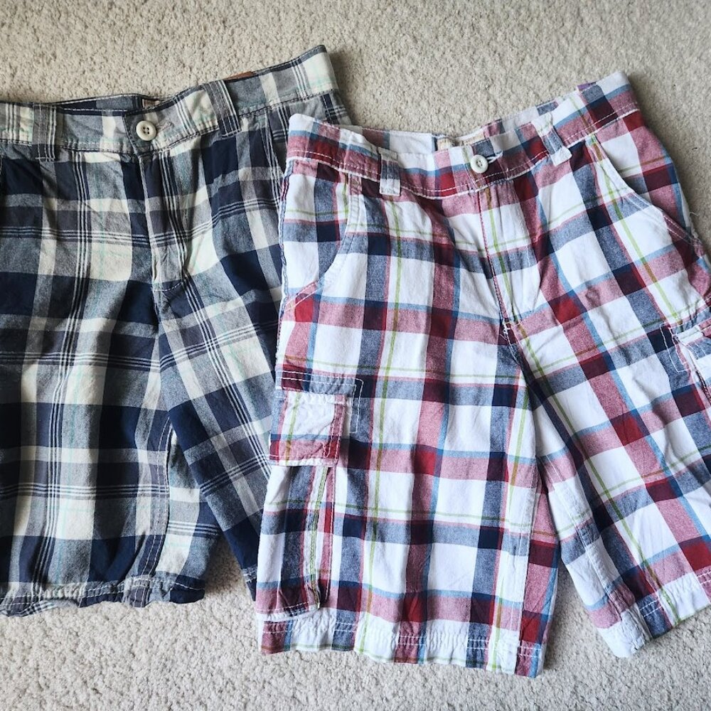 Lot of 2 Arizona Boys Husky Plaid Cargo Shorts Size:12 ~New with Tag